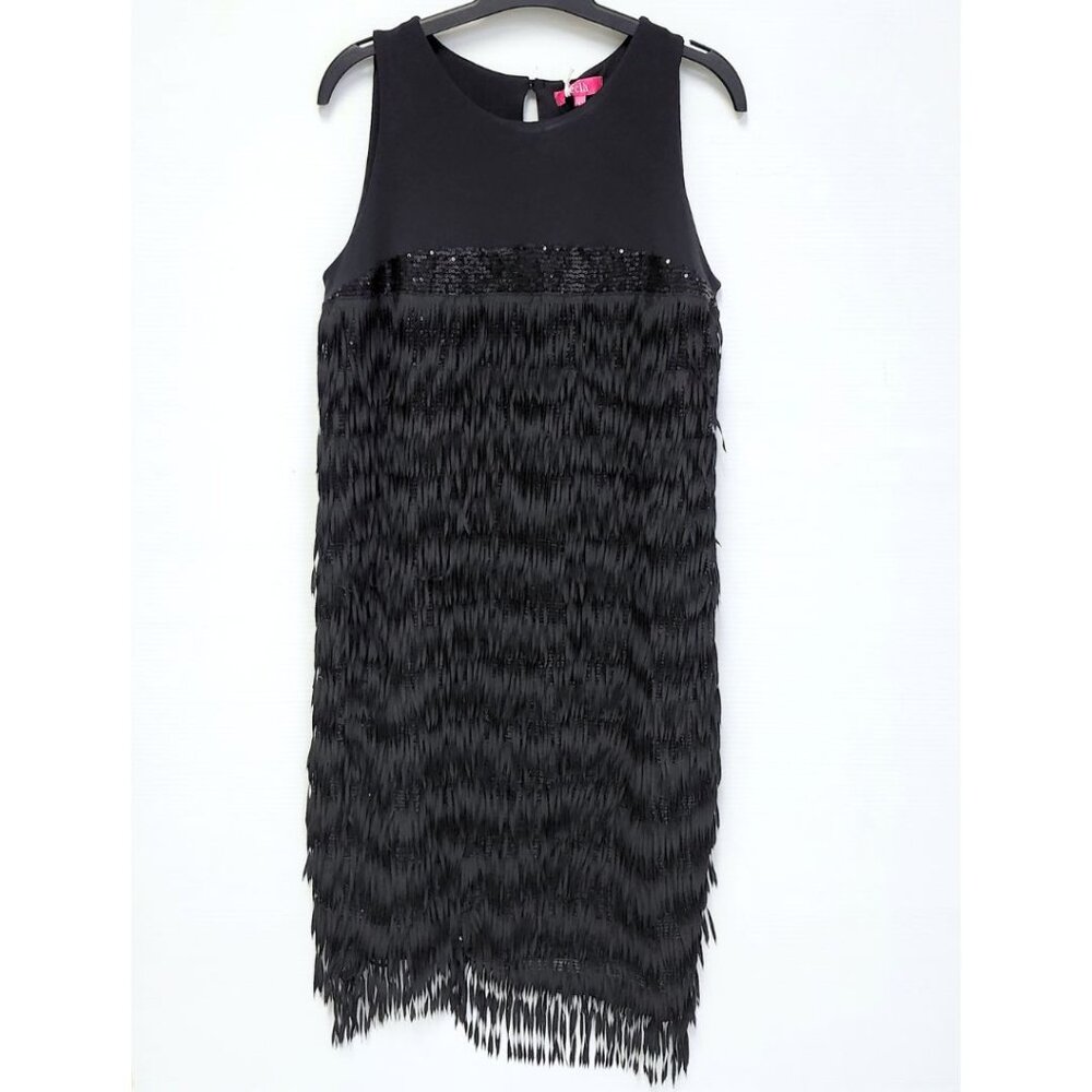 Ecla Women's Black Fringe Midi Dress W/Sequins Size 42